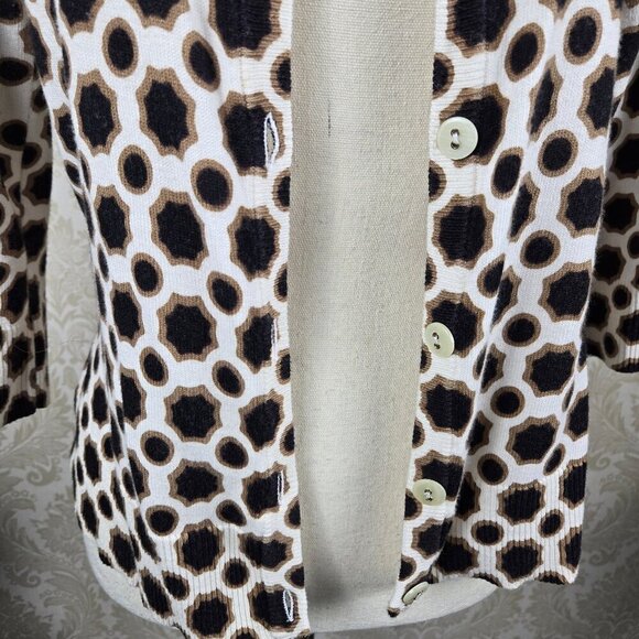 Merona Size Small Button Front Cardigan 3/4 Sleeves Cream, Black, Brown Pattern - Picture 4 of 12